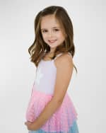 Image 4 of 5: Petite Hailey Girl's Ballet Bodice Multicolor Tiered Star Tulle Dress, Size 12M-10