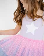 Image 5 of 5: Petite Hailey Girl's Ballet Bodice Multicolor Tiered Star Tulle Dress, Size 12M-10