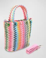 Image 2 of 2: Bari Lynn Girl's Rainbow Raffia Bag