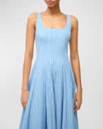 Image 3 of 3: STAUD Wells Pinstripe Cotton Poplin Sleeveless Midi Dress