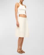 Image 4 of 4: STAUD London Knee-Length Pleated Cotton Skirt