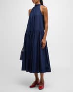 Image 5 of 6: STAUD Marlowe Halter Neck-Tie Cotton Poplin Midi Dress