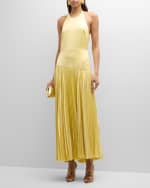 Image 5 of 6: Alexis Saab Pleated Satin Backless Halter Dress