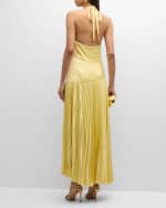 Image 3 of 6: Alexis Saab Pleated Satin Backless Halter Dress