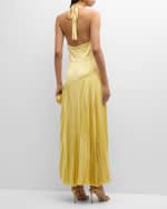 Image 4 of 6: Alexis Saab Pleated Satin Backless Halter Dress