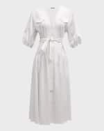 Image 1 of 6: Alexis Oasis Tie-Belt Elbow-Sleeve Cotton Midi Dress