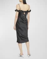 Image 3 of 6: Coperni Zip Ruffle Off-The-Shoulder Satin Midi Slip Dress