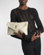 Image 2 of 6: Saint Laurent Large YSL Envelope Pouch Clutch Bag in Leather