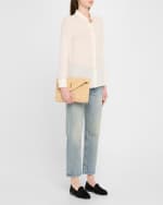 Image 5 of 5: Saint Laurent Large YSL Envelope Pouch Clutch Bag in Raffia & Leather