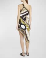 Image 3 of 6: Emilio Pucci Swirl-Print One-Shoulder Buckle High-Low Scarf Dress