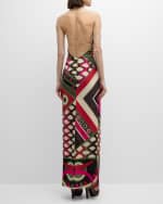 Image 4 of 6: Emilio Pucci Foulard-Print Silk Backless Halter Maxi Dress
