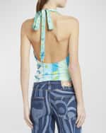 Image 5 of 6: Emilio Pucci Abstract-Print Cowl Halter Top