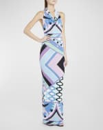 Image 5 of 6: Emilio Pucci Abstract-Print Backless Halter Maxi Dress