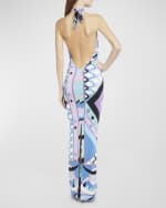 Image 4 of 6: Emilio Pucci Abstract-Print Backless Halter Maxi Dress