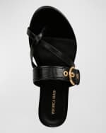 Image 4 of 4: Veronica Beard Salva Leather Thong Buckle Sandals