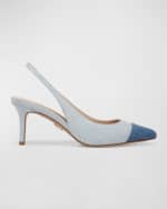 Image 1 of 4: Veronica Beard Liliana Bicolor Cap-Toe Slingback Pumps
