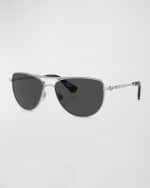 Image 1 of 4: Burberry Logo Mixed-Media Aviator Sunglasses