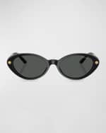 Image 4 of 4: Versace Greca Mixed-Media Oval Sunglasses