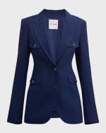 Image 1 of 7: St. John Topstitch Single-Breasted Italian Lightweight Textured Crepe Jacket