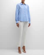 Image 5 of 6: Cinq a Sept Ruby Ruffled Crop Back Long-Sleeve Stripe Shirt