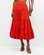 Image 1 of 6: Cinq a Sept Pyper Tiered Bubble-Hem Midi Skirt