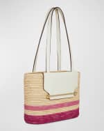 Image 2 of 4: STRATHBERRY Striped Basket Raffia & Leather Tote Bag