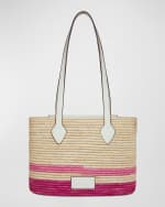Image 3 of 4: STRATHBERRY Striped Basket Raffia & Leather Tote Bag