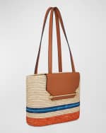 Image 2 of 4: STRATHBERRY Striped Basket Raffia & Leather Tote Bag