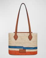 Image 3 of 4: STRATHBERRY Striped Basket Raffia & Leather Tote Bag