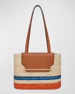 Image 1 of 4: STRATHBERRY Striped Basket Raffia & Leather Tote Bag