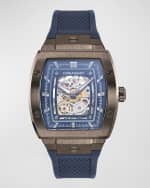 Image 1 of 4: Ferragamo Men's F-80 Tonneau Skeleton Rubber-Strap Watch, 42mm