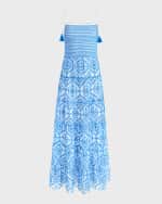 Image 1 of 5: Alice + Olivia Marna Embroidered Tiered Tie-Strap Maxi Dress