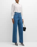 Image 5 of 6: Alice + Olivia Willa Embellished Silk Placket Top