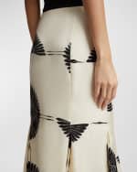 Image 2 of 5: Khaite Levy Bird-Print Pleated Midi Skirt