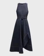 CINQ A SEPT Zelda Belted Asymmetric Sleeveless Denim Midi Dress
