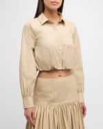 Image 2 of 6: Cinq a Sept Reema Button-Front Poplin Crop Top