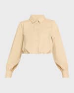 Image 1 of 6: Cinq a Sept Reema Button-Front Poplin Crop Top