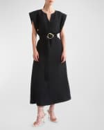 Image 1 of 2: Aje Lyric Belted Linen-Blend Midi Dress