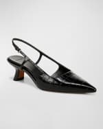 Image 3 of 4: Vince Bianca Croco Kitten Slingback Pumps