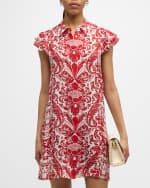 Image 5 of 6: Alice + Olivia Jem Puff-Sleeve Mini Shirtdress
