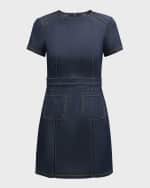 Image 1 of 6: Cinq a Sept Giana Topstitched Denim Mini Shift Dress