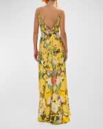 Image 2 of 3: Camilla Floral Silk Long Bias Slip Dress with Train