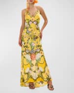 Image 1 of 3: Camilla Floral Silk Long Bias Slip Dress with Train