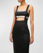 Image 3 of 3: STAUD Mickey Embellished Linen Cutout Column Maxi Dress