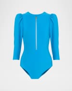 Image 1 of 4: STYLEST Dreamsculpt Puff-Sleeve Rashguard One-Piece Swimsuit