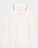 Image 1 of 3: Vince Tipped Collar Long-Sleeve Pique Polo Shirt