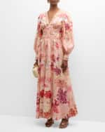 Image 5 of 6: Camilla Floral Linen Shaped Waistband Maxi Dress