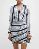 Image 5 of 6: Veronica Beard Arceli Stretch-Silk Long-Sleeve Mini Dress