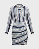 Image 1 of 6: Veronica Beard Arceli Stretch-Silk Long-Sleeve Mini Dress