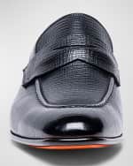 Image 3 of 4: Santoni Men's Gannon Leather Penny Loafers